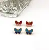 Pendientes de Mariposa Novedosos y de Moda en Acero de Titanio con Goteo de Aceite para Mujer, Pendientes Pequeños de Acero Inoxidable de Alta Gama Estilo Chanel al por Mayor