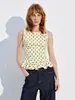 Camisola de Lunares Estilo Europeo y Americano para Mujer con Cuello Cuadrado, Cintura de Atar, Efecto Adelgazante, Bordes Fruncidos, Top Elegante y de Gama Alta sin Mangas