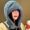 Gorro de lana de punto de cordero pequeño con cara de otoño e invierno, gorro de protección para las orejas grueso y cálido para mujer, gorro Lei Feng para protegerse del frío