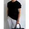 Camiseta de Punto de Manga Corta para Hombre Calada Cuello Redondo Estilo Old Money Negocios Seda de Hielo Delgada Transpirable Verano Transfronterizo Fábrica Venta al por Mayor