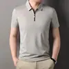 2025 Nova Camisa Polo Casual de Negócios Masculina de Verão Gola de Seda de Amora Cor Lisa Manga Curta Camiseta Masculina Dropshipping