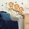 Fun-E370 Dibujos Animados Tres Leones Pequeños, Mariposas y Pájaros, Decoración de Pared para Habitación Infantil del Hogar Pegatinas al por Mayor