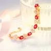 Pulsera Kalamei Love Clover Rubí Chapada en Oro de 18 Quilates Moda Campanilla de la Mañana Pulsera de Piedras Preciosas Coloridas Diamante