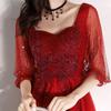 Vestido de Maternidad Modelo Nuevo 2026 para Mujer, Oculta el Vientre, Adelgazante, Tallas Grandes, Vestido de Novia para Boda, Regreso a Casa, Estilo Largo, Borgoña