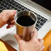 Copo de Água de Camada Dupla em Aço Inoxidável 304 Estilo Coreano Copo de Cerveja Copo de Boca com Isolamento Térmico Caneca de Bebida Doméstica com Alça Gravação