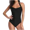 [En Stock] Ropa de Baño Europea y Americana para Mujer 2024 Amazon de una Pieza Bikini Ajustado Traje de Baño de una Pieza con Halter para Aguas Termales