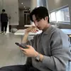 Suéter Trendy de Medio Cierre Estilo Coreano Asclo&Qiao para Hombre, Informal para Otoño e Invierno, Manga Larga, Cuello Campana, Tejido de Punto, Corte Holgado