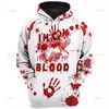 Moletom com Capuz Harajuku Estampa 3D de Terror Halloween Padrão Sangrento Blusa de Moletom com Capuz Pulôver Fashion para Homens