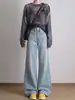 Jeans anchos de color claro para mujer, estilo relajado, nueva colección otoño 2026, talla grande, tiro alto, adelgazantes y de largo hasta el suelo con caída fluida, adecuados para figuras tipo pera