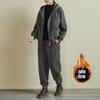 415# Fato Esportivo Espesso Forrado com Lã Feminino Outono e Inverno Tamanho Plus Solto Moda Moletom com Capuz Roupa Casual Conjunto de Duas Peças