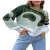 Suéter de comercio exterior europeo y americano con estampado de arcoíris a juego de colores, cuello semi-alto, cálido, holgado, casual, de manga larga