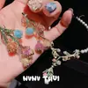 Joia Italiana Pedra Colorida Flor de Lírio do Vale Brilho Diamante Contas de Concha Colar Banquete Alta Definição Pinha Zircônia Conjunto de Brincos
