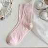 Calcetines Estilo Bailarina Miu para Mujer Medianos Encaje Lazo Delgados Calcetines Jk Transpirables Blancos Calcetines Apilados