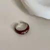 Anel Geométrico Vermelho Coração com Gotejamento de Óleo de Alta Qualidade para Mulheres, Luxo Leve, Único, Tendência de Moda de Nicho, Anel Versátil