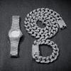 Conjunto de Três Peças para Homem Estilo Hip-Hop da Moda e Personalizado - Relógio Cravejado com Diamantes + Pulseira + Colar - Moda Europeia e Americana