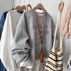Sudadera de Manga Larga sin Capucha Retro Americana Redonda para Mujer Tallas Grandes Nuevo Estilo Primavera Temprana Top Adelgazante Holgado para MM