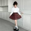 Conjunto de tres piezas de camisa y chaleco de punto para niña 2025 Nuevo vestido de primavera para niños Estilo occidental Primavera y otoño para niña Comercio exterior