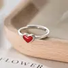 Anillo Nalan de Plata de Ley S925 Exquisito Elegante Estilo Japonés y Coreano Simple Pequeño Fresco Corazón Rojo Pegamento J6016