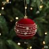Transfronterizo Nuevo 8CM rojo vino Flocado Bola de Navidad Bola Colgante Polvo Pegajoso Lentejuela Bola de Plástico Adorno Colgante para Árbol de Navidad