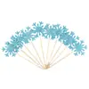 Decoração de Bolo de Assar Palito Bandeira Cartão Cartão de Feliz Aniversário Frozen Flocos de Neve Dourados Prateados