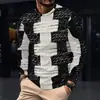 Camiseta de manga larga para hombre, nueva colección de otoño, top estampado en blanco y negro, capa base elegante y casual para hombres jóvenes