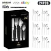 Cubiertos de Acero Inoxidable Transfronterizo de Amazon Cuchillo y Tenedor 1010 Cuchillo, Tenedor y Cuchara de Estilo Occidental Juego de 24 Piezas Cuchillo y Tenedor para Carne Caja de Regalo