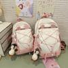 Mochila Escolar Versátil Estilo Japonês de Alto Valor Fofa Estilo Ins com Cordão e Blocos de Cor para Estudantes do Ensino Fundamental e Médio, Mochila Cartoon Estilo Mori
