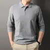 Camisa Polo Multicolor de Algodón Puro Estilo Nuevo Primavera y Otoño Camiseta de Manga Larga con Cuello de Solapa de Negocios Transpirable Casual para Hombre