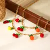 Joia Personalizada Processada Pingente de Resina Cereja Melancia Morango Colar de Aço Inoxidável Feminino Pulseira de Aço Titânio Estilosa Versátil