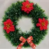 Nueva Guirnalda Navideña de Plástico Artificial Transfronteriza de 30 cm con Flor Roja de Lana y Lazo Colgante de Pared para Patio
