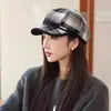 Boina de pintor británica para mujer, otoño e invierno, estilo coreano, combinable, con cuadros octogonales.