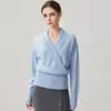 Suéter de cachemira con cuello cruzado, nueva colección otoño/invierno 2026, prenda básica de color liso para mujer, dulce y elegante, suéter de punto cálido y adelgazante
