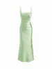 Vestido largo de tirantes finos estilo francés de lujo ligero para mujer, escote cuadrado, pliegues diagonales multicapa, ceñido a la cintura, favorecedor de la figura, vestido largo estilo sirena fluido