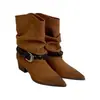 Botas femininas retrô francesas estilo coreano, bico fino, cano justo, com fivela de cinto, novidade outono 2026, elegantes, salto grosso, moda, tornozeleiras