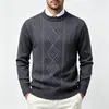 Suéter de punto grueso para hombre con patrón de rombos y trenzas, cuello redondo, para otoño e invierno, con diseño de punto texturizado, adecuado para uso casual de negocios como capa base