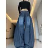 Comércio Transfronteiriço Jeans Bordado Estilo Retrô Americano com Sabre para Mulheres Outono e Inverno 2025 Novo Cintura Alta Perna Larga Solto