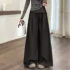 Calça Elegante de Algodão Tencel Wide-Leg para Mulheres, Cintura Alta, Caimento Fluido, Amigável para Baixinhas, Pregueada, Calça Casual Estilo Workwear A14037