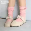 Calcetines de Rayas Verticales a Media Pantorrilla Hechos a Medida para Otoño e Invierno Calcetines para Niños Calcetines de Algodón con Lazo para Niñas Calcetines de Baile Calcetines de Princesa