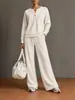 Conjunto de Moletom com Capuz Cor Sólida e Calça Wide Leg Estilo Europeu Feminino Outono Inverno Casual Conjunto de Duas Peças Manga Longa Cordão Solto