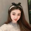 Diadema de Orejas de Conejo Estilo Chanel para Mujer Otoño Nuevo Estilo Hong Kong Retro Diadema para Cabello Corto Perla Sencilla Adorno para la Cabeza Femenino