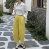 [Pantalones Balloon BoBo] Pantalones Coreanos Balloon Bobo Versátiles Ajustados que Cubren la Carne de Nueve Puntos Pantalones Casuales Transpirables para Mujer