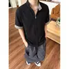 Camisa de Manga Corta con Cuello Alto de Espiga Estilo Old Money para Hombre, Camisa de Algodón y Lino de Manga Media Empalmada Falsa de Dos Piezas para Verano
