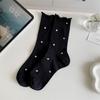 Calcetines de Lunares Estilo Japonés con Borde Enrollado, Calcetines de Media Pantorrilla para Botas, Calcetines Holgados de Malla Hueca Frescos de Verano Estilo Ins