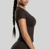 Top de Yoga Básico de Manga Corta con Cuello Redondo para Mujer, Ajustado, de Secado Rápido, Top de Fitness, Adelgazante, Transpirable, Ligero, Portátil, Camiseta Deportiva