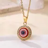 Collar con Colgante Ojo del Diablo Incrustado de Diamantes de Acero Inoxidable Cadena para Clavícula Joyería de Moda Turca de Venta Caliente Transfronteriza