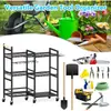Organizador de Herramientas de Jardín, Estantería Metálica de Tres Niveles para Herramientas, Estante de Almacenamiento Multifuncional para Organización de Garaje