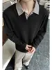 Camisa polo de manga larga con estampado de pata de gallo estilo old money para hombre, polo texturizado de otoño, sudadera de corte holgado