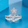Anillo de lujo con forma de cometa de diamantes, moderno y ligero, con apertura superpuesta y circonitas de cinco puntas y una estrella brillante.
