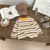 Ropa de Bebé Otoño Rayas Bordado de Cachorro Manga Larga Camiseta Superior Niño Estilo Coreano Holgada Versátil Camisa Base