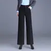 Calça de Perna Larga para Mulheres de Meia-Idade Petite Estilo Novo Outono/Inverno 2026 Calça Social Reta com Plus Veludo Versão Estreita Calça Longa